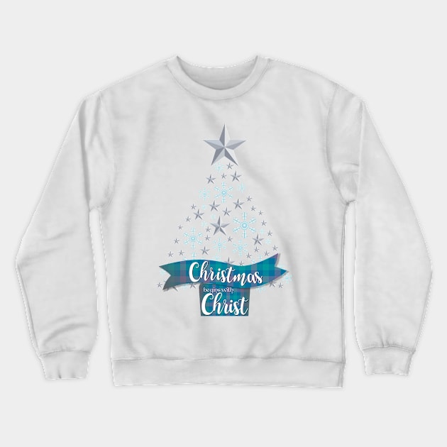 Christmas Begins with Christ Christmas Tree Crewneck Sweatshirt by Pixels Pantry